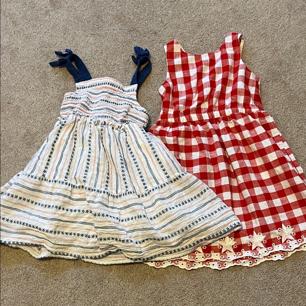 Cat & Jack Red Checkered and Blue Striped Dress Set